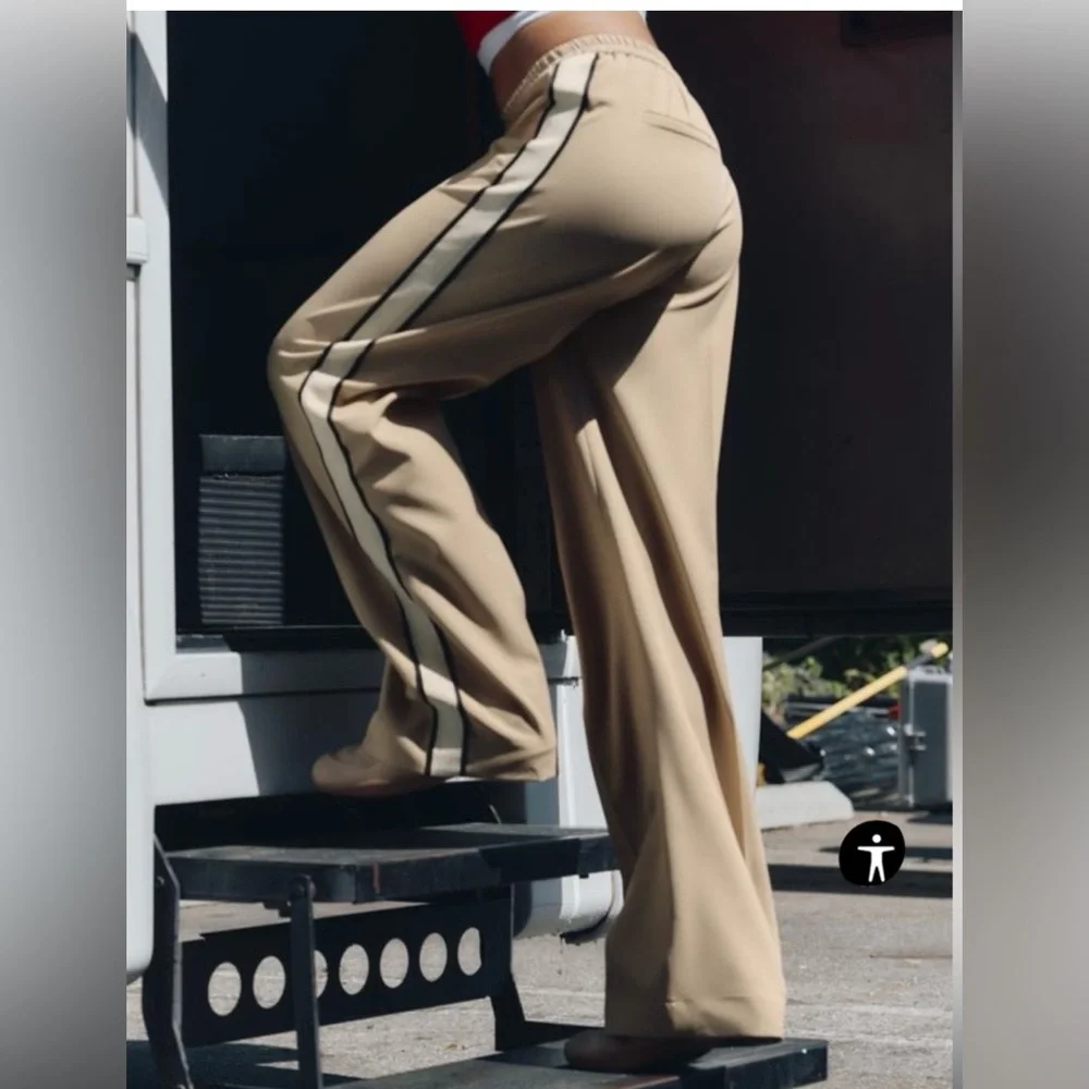 Zara Beige Track Joggers with Contrasting Side Stripe